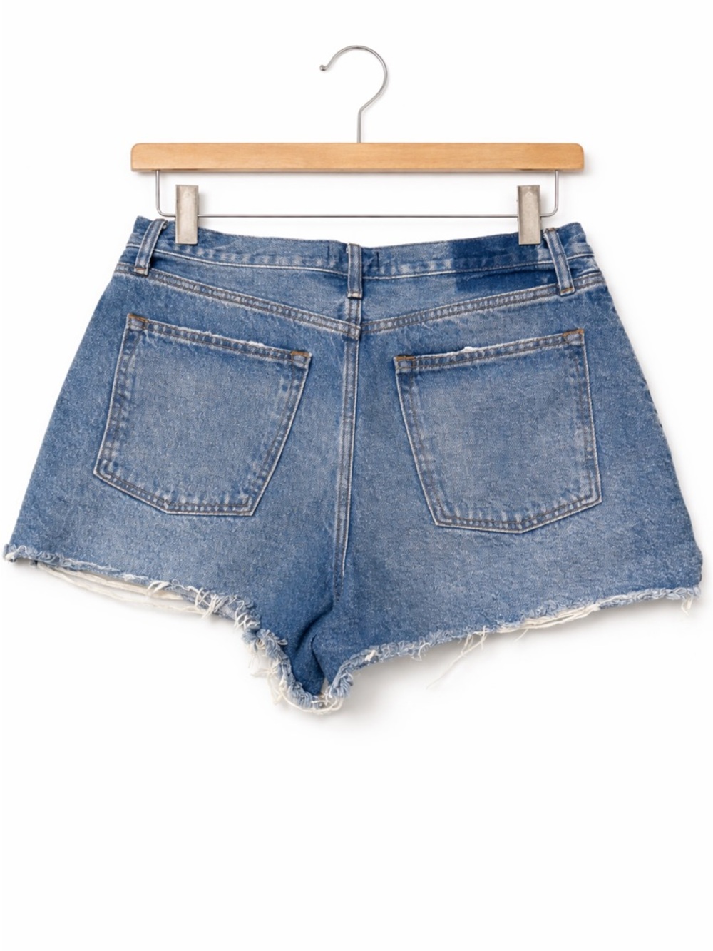 Abercrombie & Fitch Button Fly Denim Shorts Distressed High Rise Size 32 - Picture 2 of 7